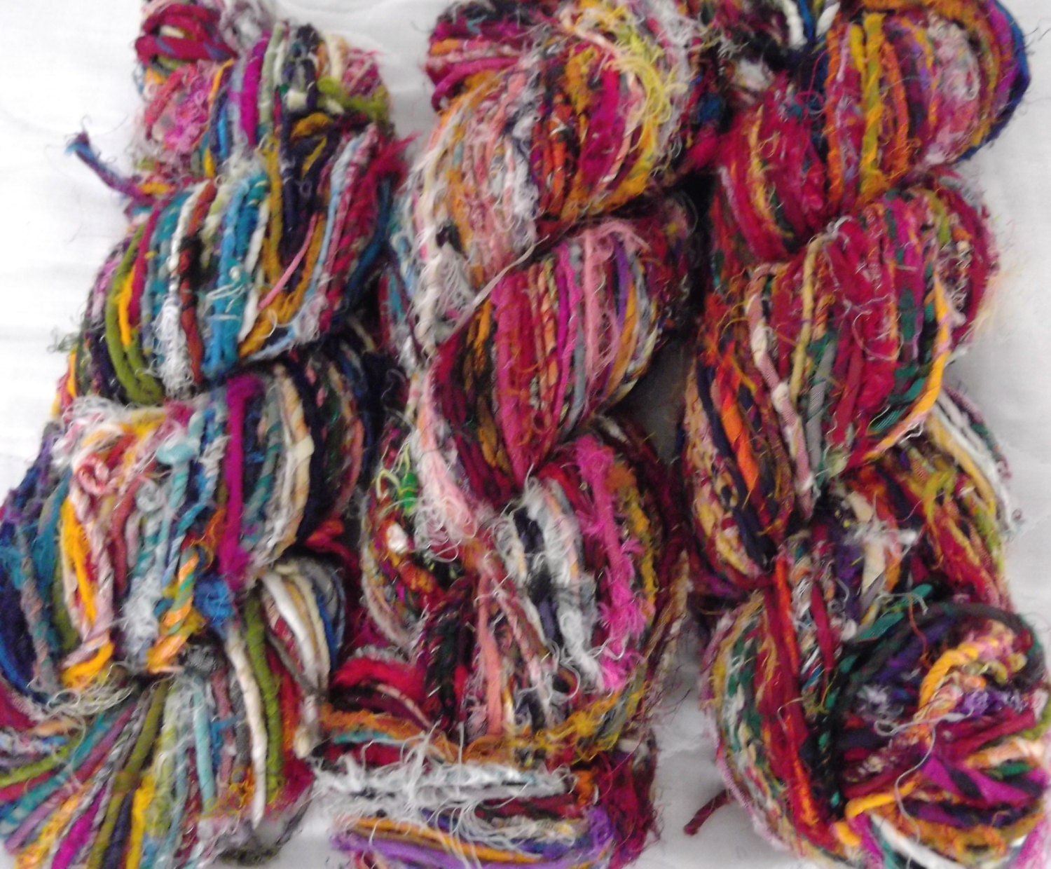 1 skein 200 grams Recycled Sari Silk Mixed Multicolor Chunky Spun Ribbon Cord Yarn