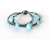 Larimar Bracelet with Apatite - Oxidized Sterling Silver Macrame Magnetic Clasp - One of  a Kind - Tagt Team