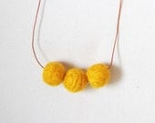 Yellow Felt Beaded Necklace // Leather Tie Back Felt Ball Necklace // Sunshine Yarn Ball Long Necklace // Ready to ship