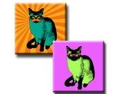 Hip Cat Digital Collage Sheet 1 " Square Images of Cats with Mustaches and Glasses Images INSTANT DOWNLOAD