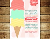 Vintage ICE CREAM...Custom Birthday Invitation...by KM Thomas Designs