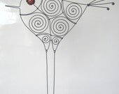 Wire Rooster Sculpture In Red