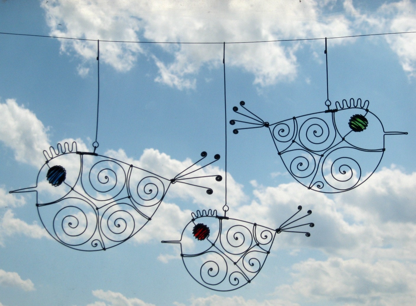 Three Wire Bird Sculptures