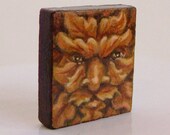 Autumn-Inspired Green Man original painting on Scrabble Tile