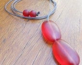 Resin bead necklace juicy cherry double drop ovals on cotton cord