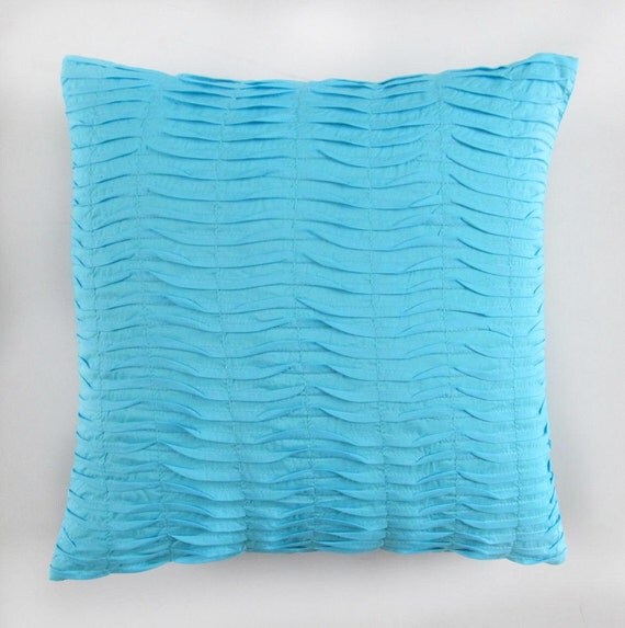 Turquoise blue pillow pleated decorative pillow 18X18 inch IN STOCK