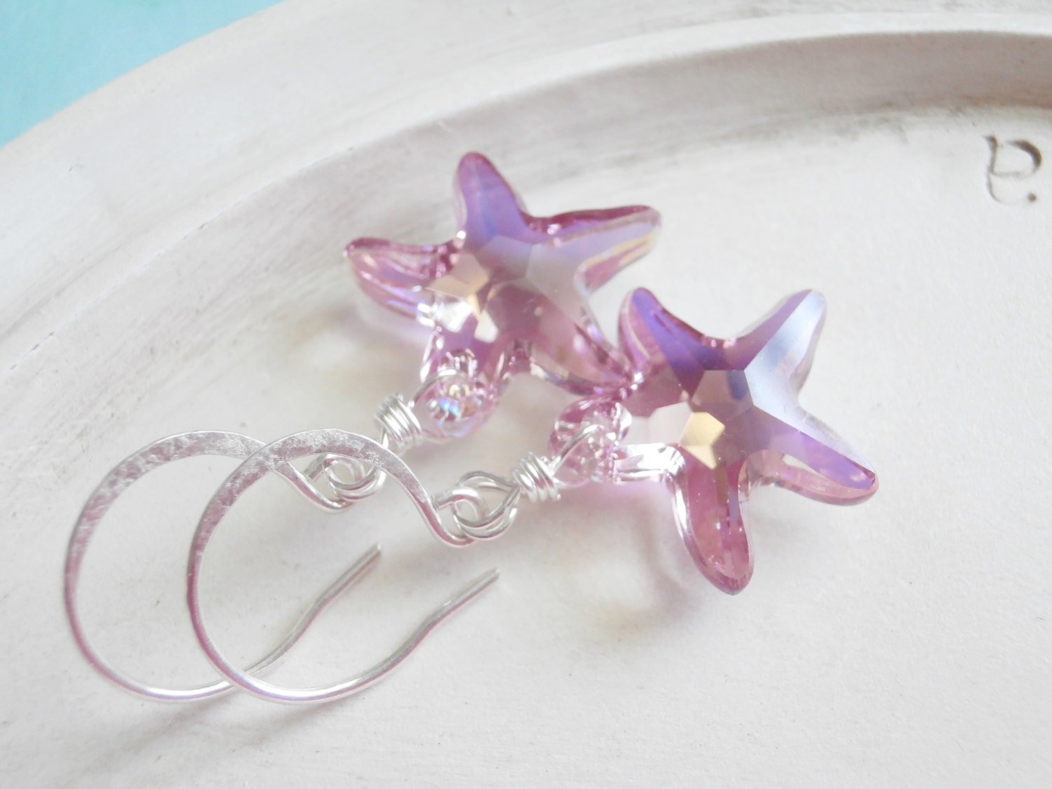 Swarovski Crystal Earrings - Starfish -Vitrail Light Sterling Silver
