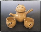 Super Cute Tabby Cat Teapot and Teacup Set