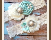 Wedding garter SET / Tiffany blue / Design your own  / wedding garters/ bridal  garter/  lace garter / toss garter / vintage lace garter