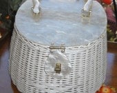 Mister Ernest White Wicker Box Purse with Lucite Top and Handle