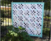 Simple Aqua, Gray and White Patchwork Baby Quilt