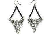 Graphic Knitted Earrings Dangle Silver Earring with Black Chain- The Vivian Earring