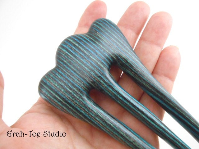 Hair Fork Dymond Wood 3 Prong Petalon Hairfork Handmade Grahtoe Studio Limited Edition