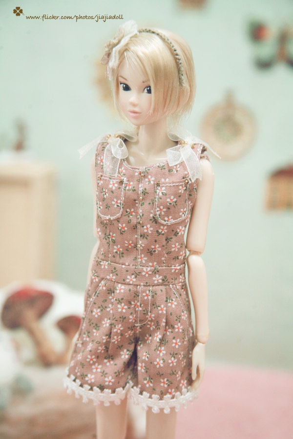 jiajiadoll-pink flowered bowknots overalls pants jeans fit momoko only