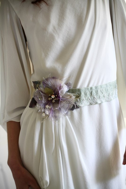 Purple Flower Bridal Sash, Wedding Dress Sash, Bridal Gown Belt, Purple Bridal Dress Sash, Dupioni Silk Sash,Ready to Ship in 1-3 Days