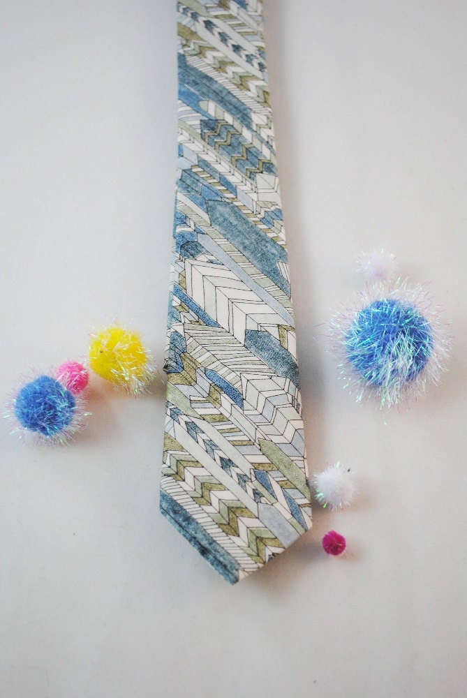 Blue Chevron, Blue Necktie, Liberty of London Print Neck Tie, Skinny Tie, Groomsmen Necktie, Groom Tie, Groomsmen Bow Te
