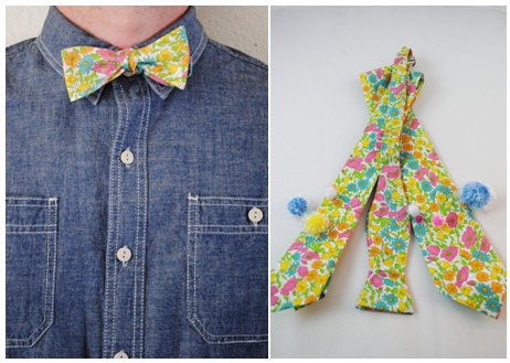 Pink and Yellow Liberty of London Bow Tie, Neck Tie, Skinny Tie, Groomsmen Necktie, Groom Tie, Groomsmen Bow Tie