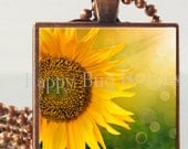 Sunflower Pendant and Necklace 1" Square - Choose Silver or Copper