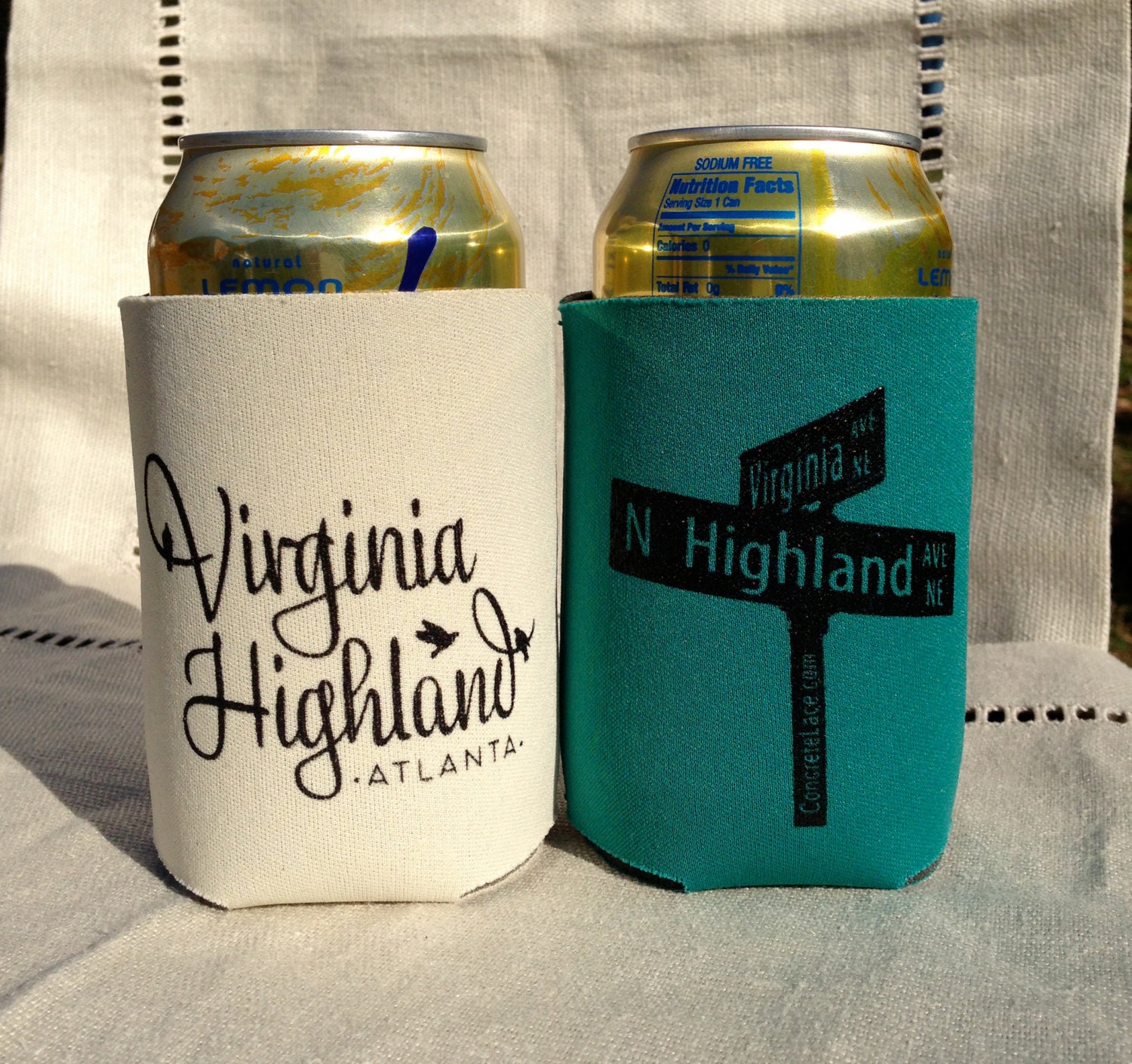 Virginia Highland Beer Koozie- Atlanta Neighborhood- Teal or Ivory
