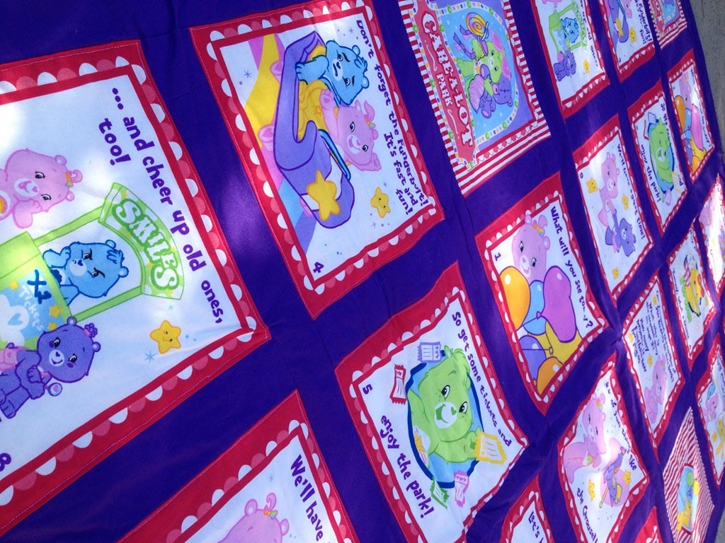Bright Purple and Red Care Bears Children's Quilt