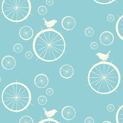 ORGANIC crib sheet- aqua birdie spokes- made to order