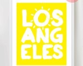 Los Angeles  - 8x10 inch on A4 type poster (in Yellow and White) California, USA, America
