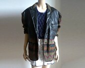 MARTIN French Vintage 80s Woven Blanket Pattern with Leather Trim Jacket