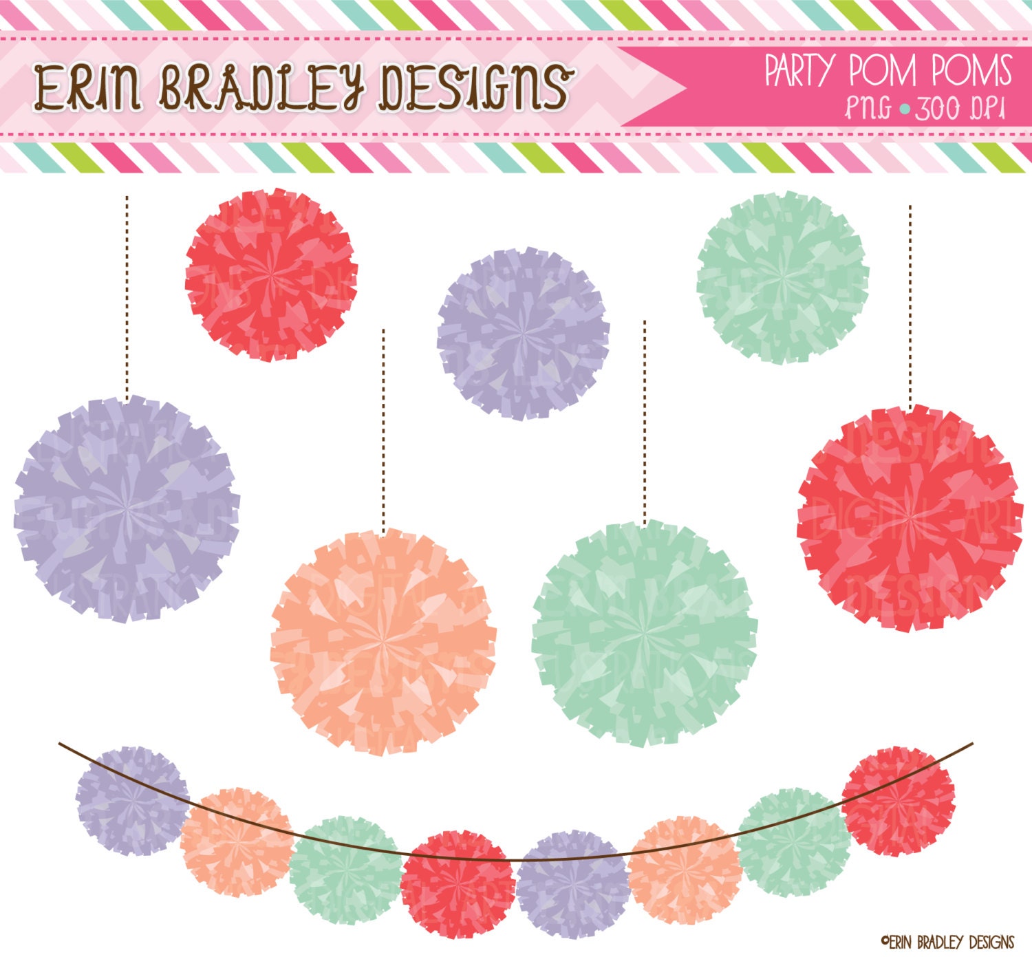 Pom Pom Garland Clipart Clip Art Commercial Use Digital Graphics