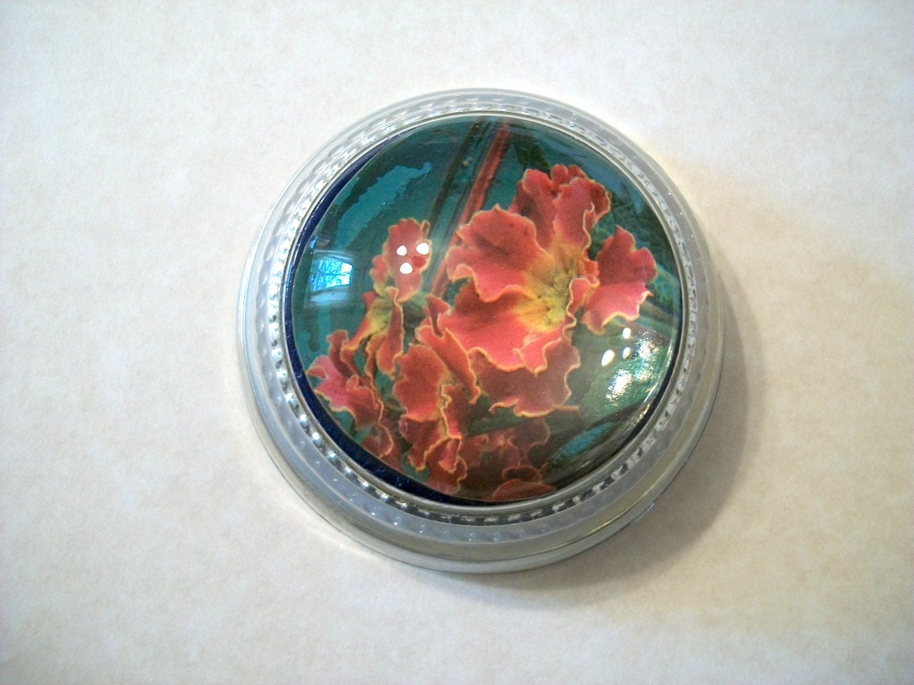 Glass Dome Flower Paperweight Office Desk Accessory