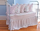 antique wrought iron crib settee daybed shabby chic chenille bedspread roses white iron cottage