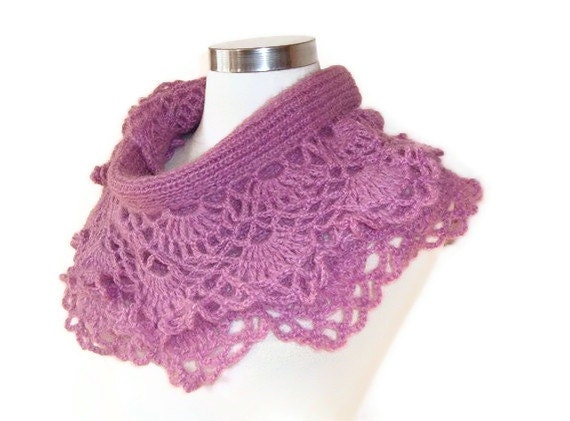 EXPRESS DELIVERY, Amethyst Spring Garden Mohair Shawl and Scarf with Crochet Lace