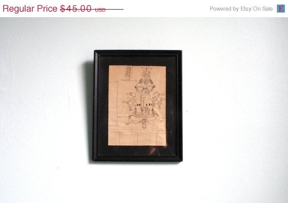 25% OFF . . . The Gobstopper Vintage 60s Original Kooky Creative Framed Line Drawing