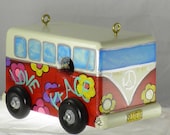 Hippy VW Birdhouse, Handcrafted and Hand Painted with Peace, Love and Groovey