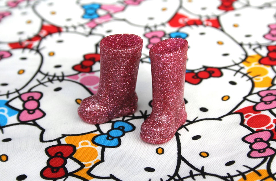 Blythe Dusty Pink Glitter Gumboots - Doll shoes
