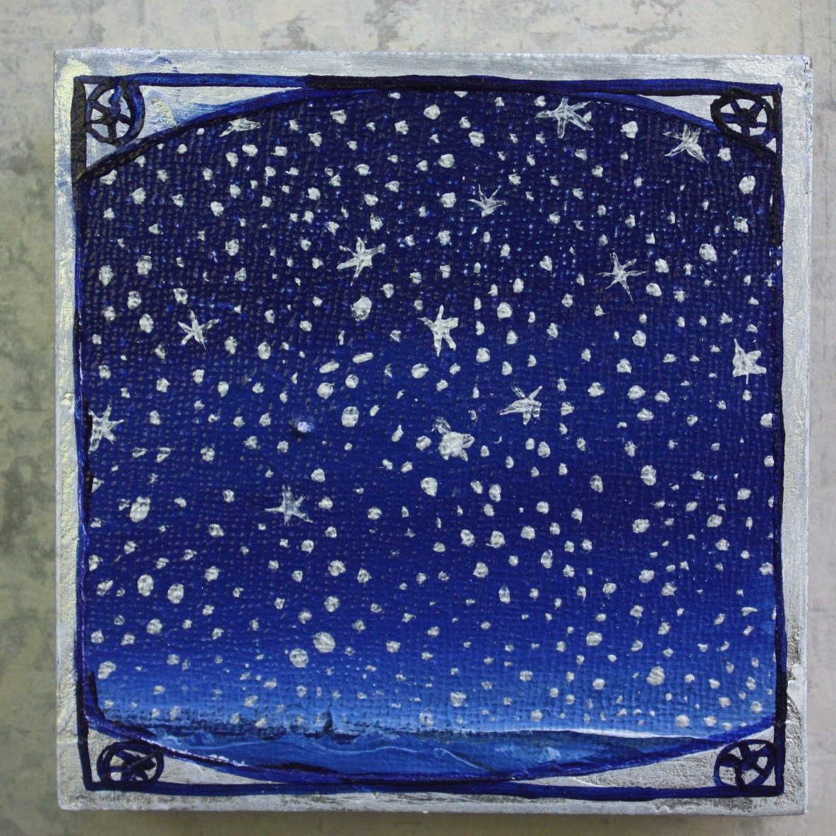 Stars over water 4" square - roseymorris