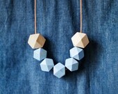 Geometric Necklace / Geometric Jewelry / Wooden Necklace/ Blue Beige Necklace