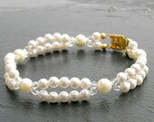 Fresh Water Pearl Bracelet, White Beaded Bracelet, Two Strands, Wedding Jewelry, Formal, Sophisticated, Bridal, Gold Box Clasp