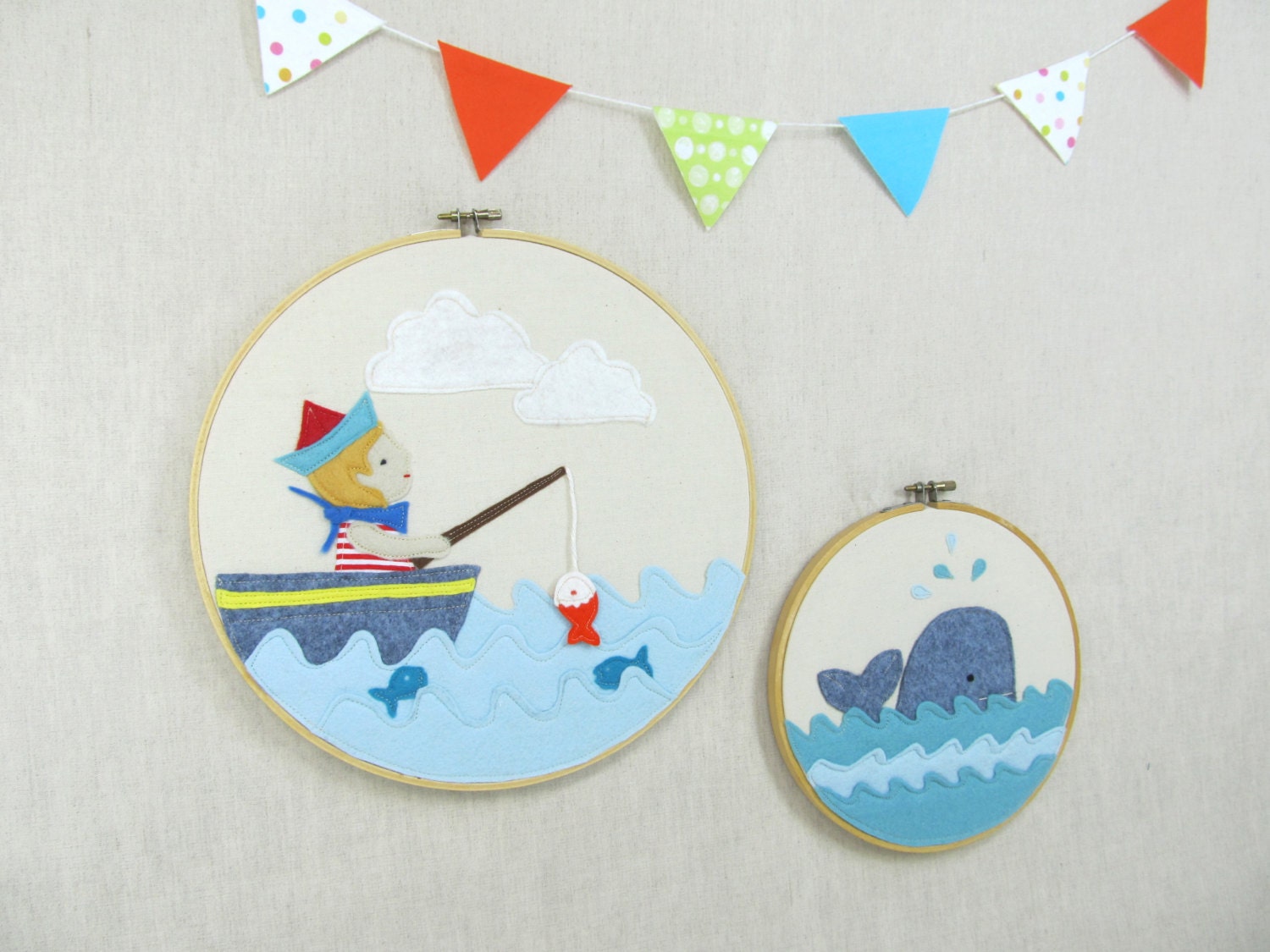Wall Décor - Little Fisherman - Nursery, Children, Fiber, Illustration, Original, Decoration, Picture, Gift