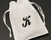 Single Initial Monogram Linen Cotton Drawstring Gift Bag Party Favor Treat Bag Sachet