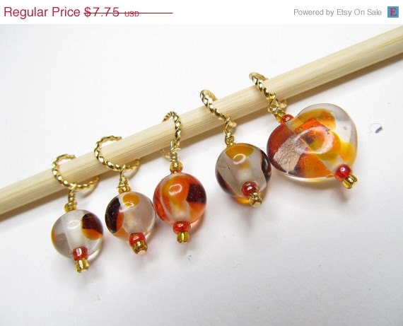 INVENTORY SELL DOWN I Heart Autumn, Stitch Markers, Handmade with Glass Beads, Set of 5