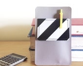 Nerd Power Vinyl Pocket Protector in putty grey matte vinyl /  black diagonal stripe oilcloth