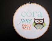 Owl custom baby modern cross stitch pattern
