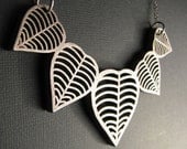 Heart Leaf Necklace - Stainless Steel Solid metal - skeletal hearts motif - ready to ship