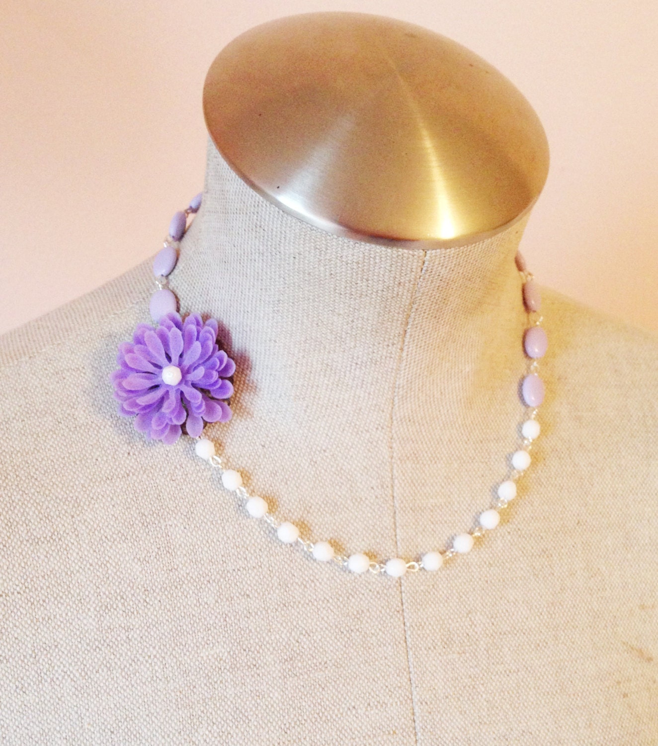 Vintage flower necklace, colorblock, lavender, purple, flower necklace, statement necklace