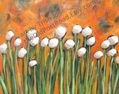 White Flowers and An Orange Sky original painting