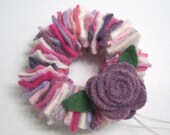 Pink, Purple and White Wreath Easter Decoration Ornament Handmade from Felted Wool Sweaters (no.292)