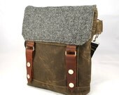 Chocolate Herringbone Waxed Canvas Wooly Satchel