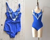 ruffled vintage swimsuit / 1970s swimsuit / Ocean Blues swimsuit