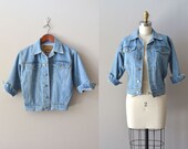 vintage jean jacket / 1980s cropped denim jacket / shunken denim coat