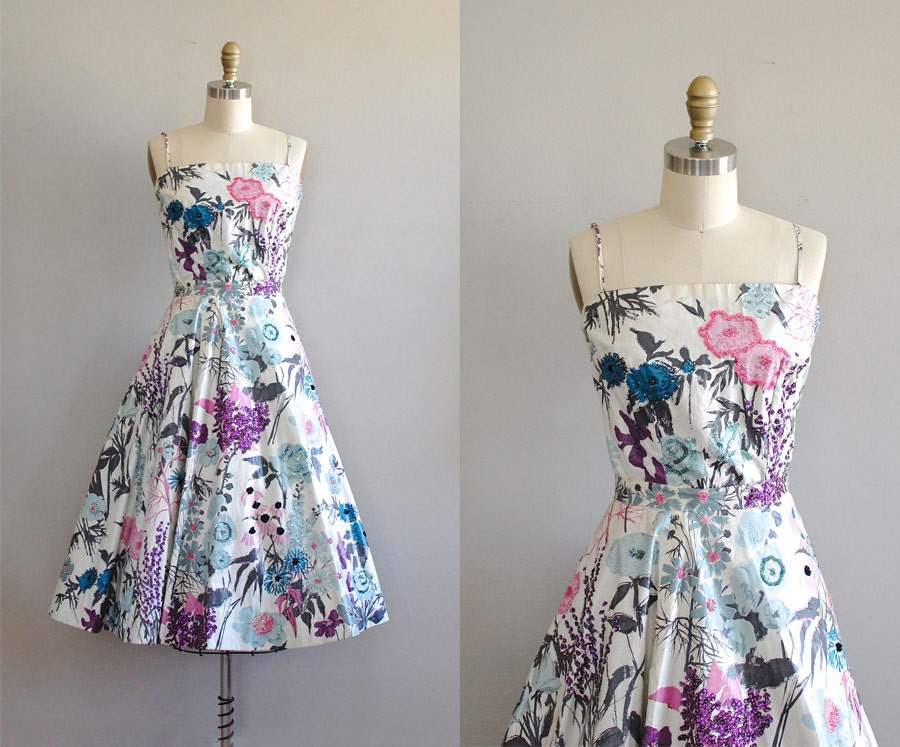 vintage 50s dress / floral 1950s dress / Roman by DearGolden
